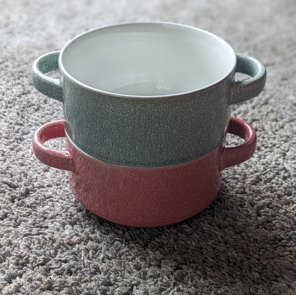 Set of 2 Mikasa Gourmet Basics Emma Double Handle Stackable Soup Chili Bowl